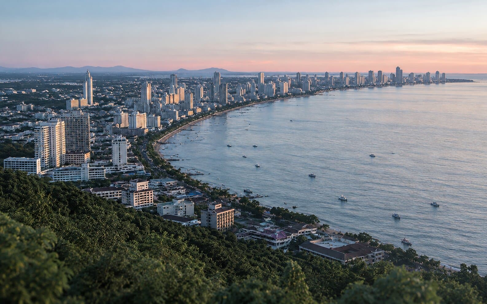 Editorial view of Pattaya bay in warm afternoon light